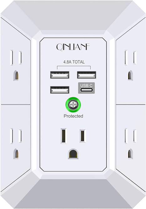 Wall Charger, Surge Protector, QINLIANF 5 Outlet Extender