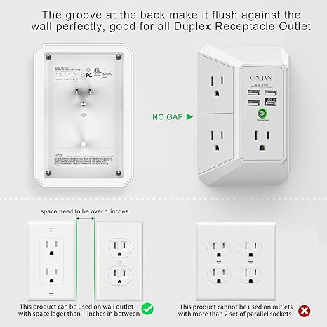 Wall Charger, Surge Protector, QINLIANF 5 Outlet Extender