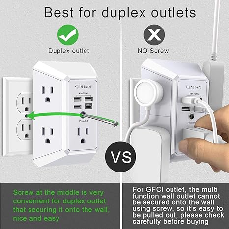 Wall Charger, Surge Protector, QINLIANF 5 Outlet Extender